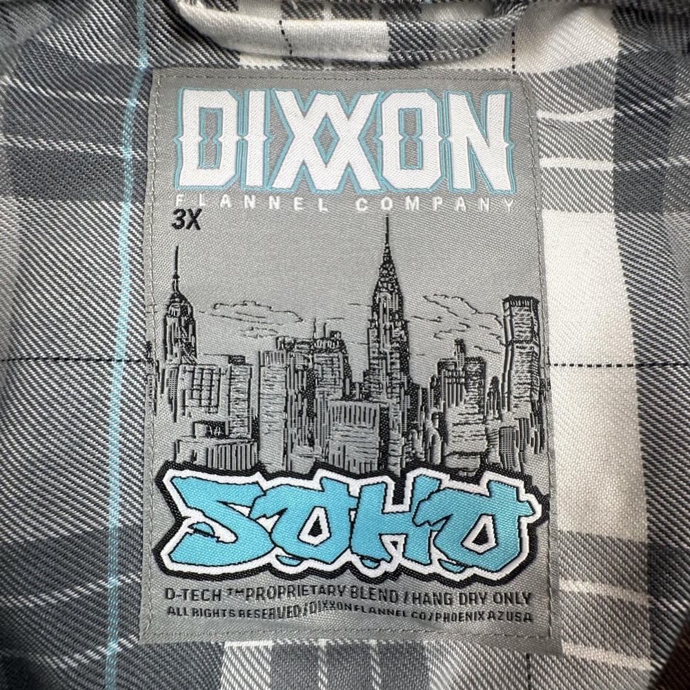Dixxon Shirt Mens 3XL Gray White Plaid Button Up Long Sleeve SoHo NYC Flannel - Picture 5 of 10